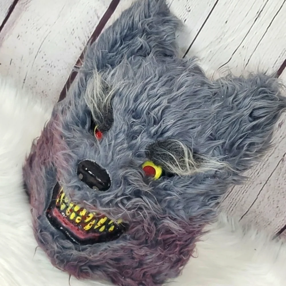 Vintage Y2K Wolf Werewolf Plastic Faux Fur Mask Unisex Halloween Costume Cosplay